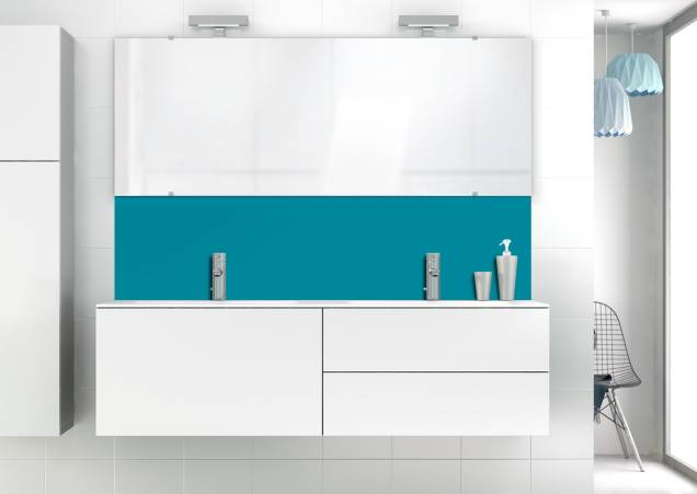 Meuble lave-mains pour WC bleu nuit avec vasque design blanche et mitigeur  inclus.